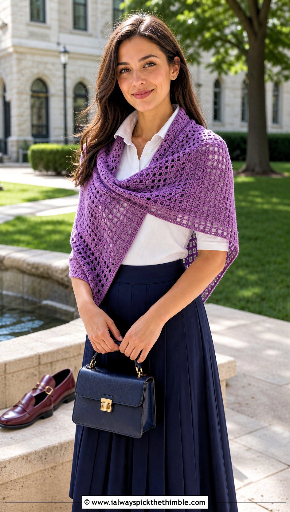 Filet Crochet Shawl With Preppy Skirt Outfit - 20 Simple Crochet Shawl outfit ideas