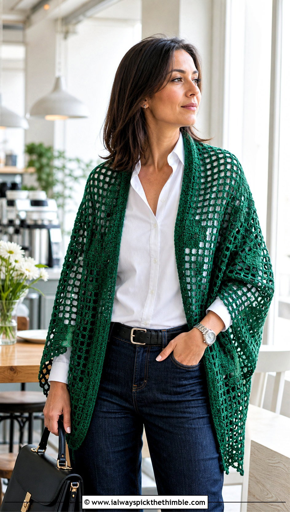 Filet Crochet Shawl With White Shirt And Jeans - 20 winter crochet shawl outfit ideas
