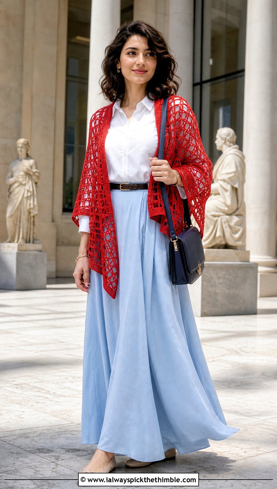Filet Crochet Shawl With White Shirt And Maxi Skirt - 25 easy crochet shawl outfit ideas