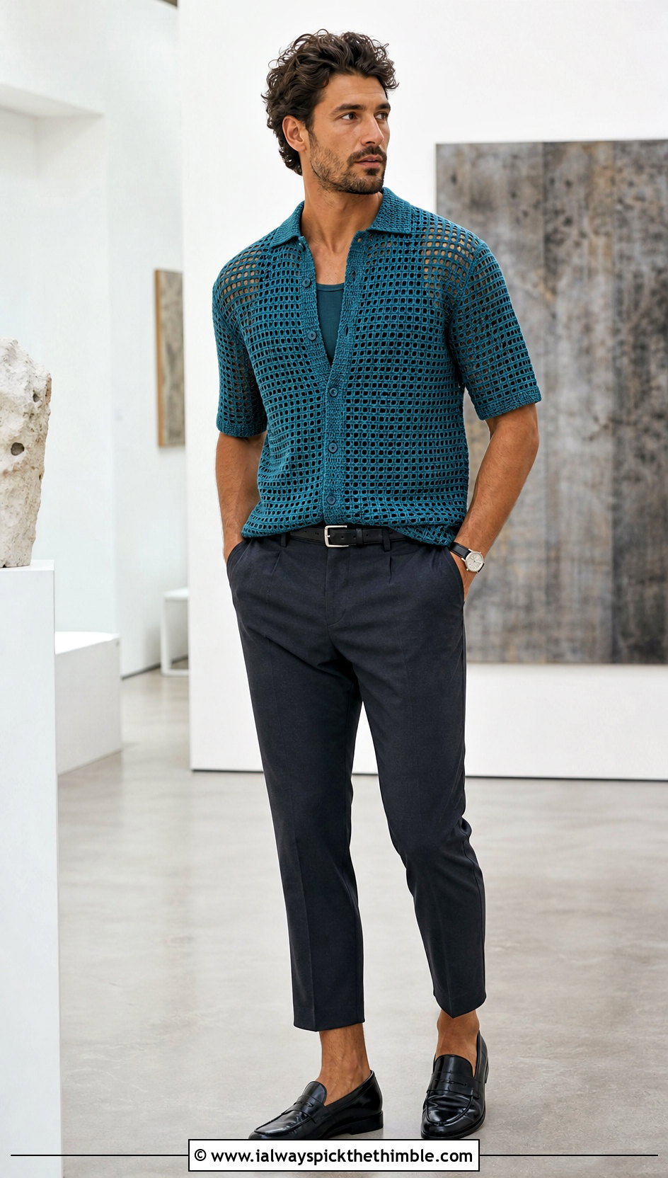 Filet Crochet Shirt With Cropped Trousers - 25 mens crochet shirt outfit ideas