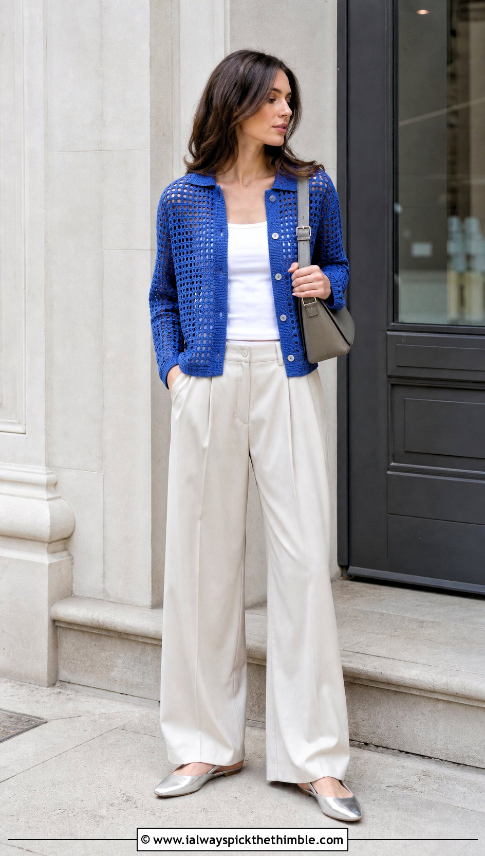 Filet Crochet Shirt With Wide Leg Trousers - 20 Spring Crochet Clothes Ideas