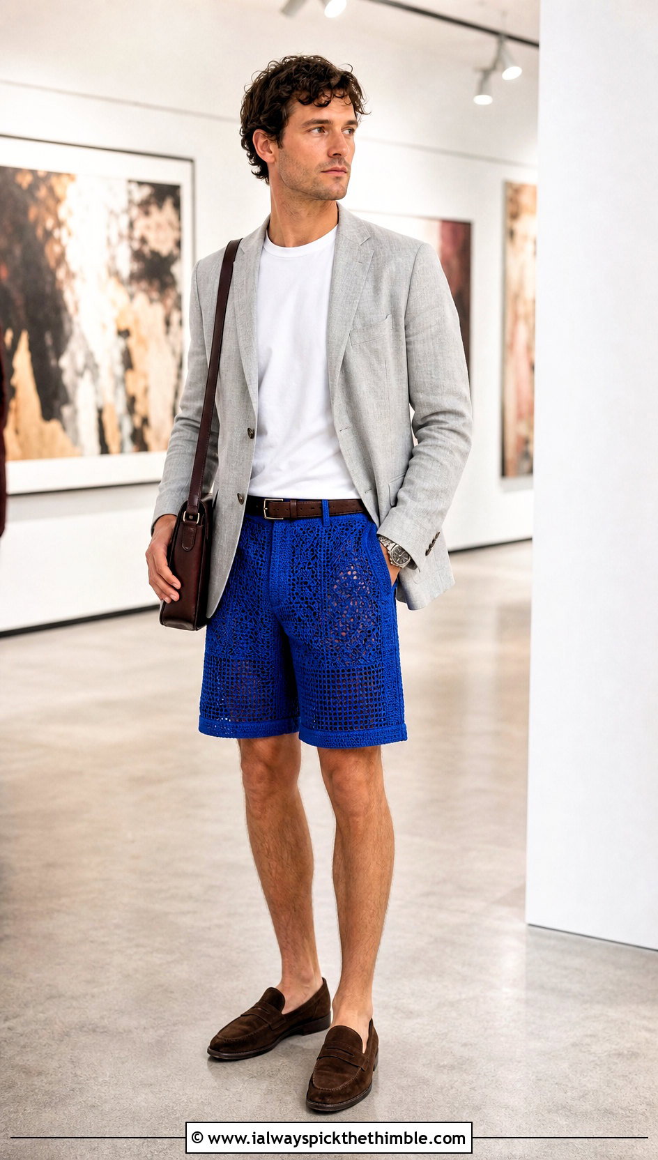 Filet Crochet Shorts With Blazer - 15 Crochet Mens Shorts For Men outfit ideas