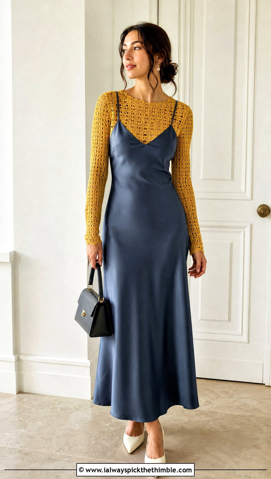 Filet Crochet Sleeve Top With Slip Dress - 25 crochet top sleeves outfit ideas