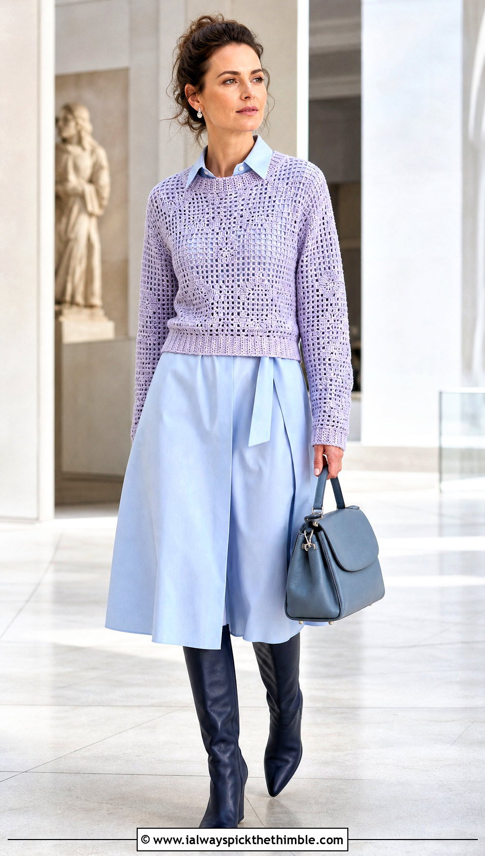 Filet Crochet Sofa Sweater With Shirt Dress - 15 sofa crochet sweater outfit ideas