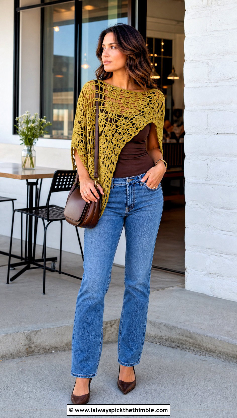Filet Crochet Summer Poncho With Straight Leg Jeans - 25 crochet summer poncho outfit ideas