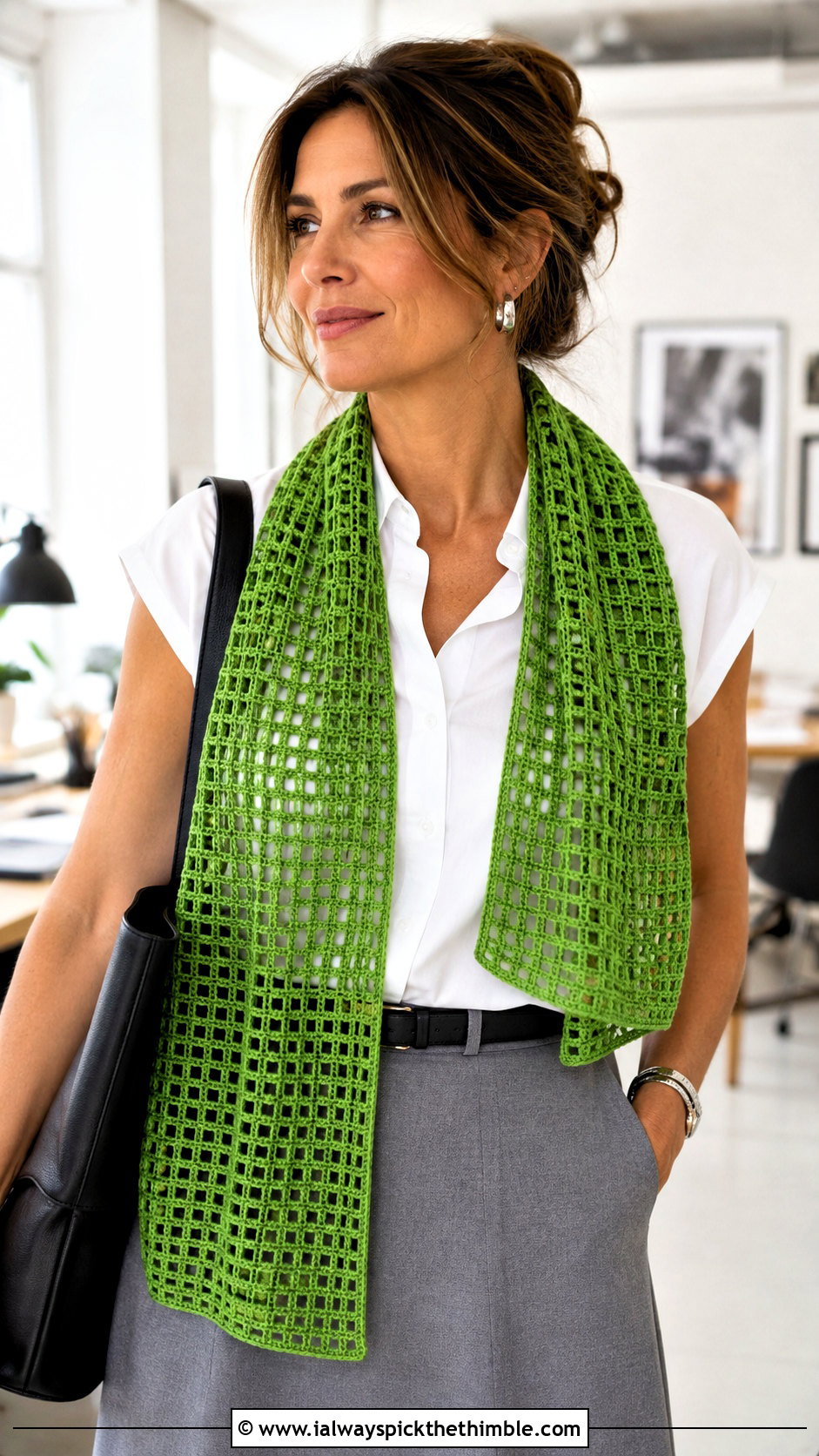 Filet Crochet Summer Scarf With Shirt And Midi Skirt - 25 summer crochet scarf outfit ideas