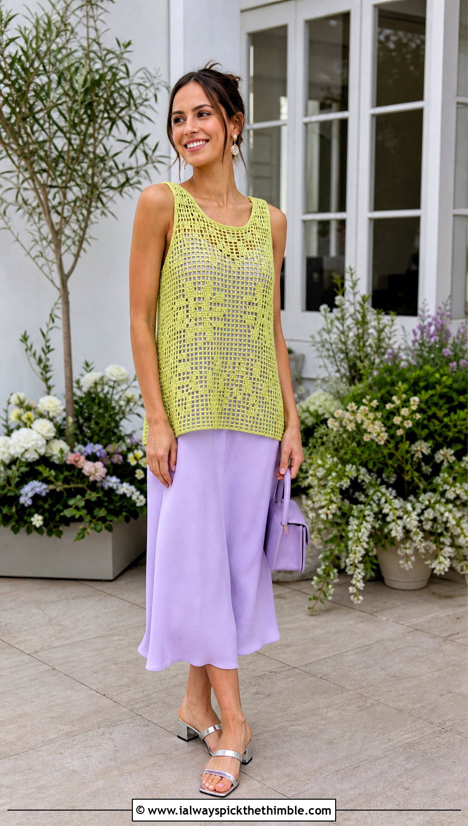 Filet Crochet Tank Top Over A Slip Dress - 25 crochet tank tops outfit ideas