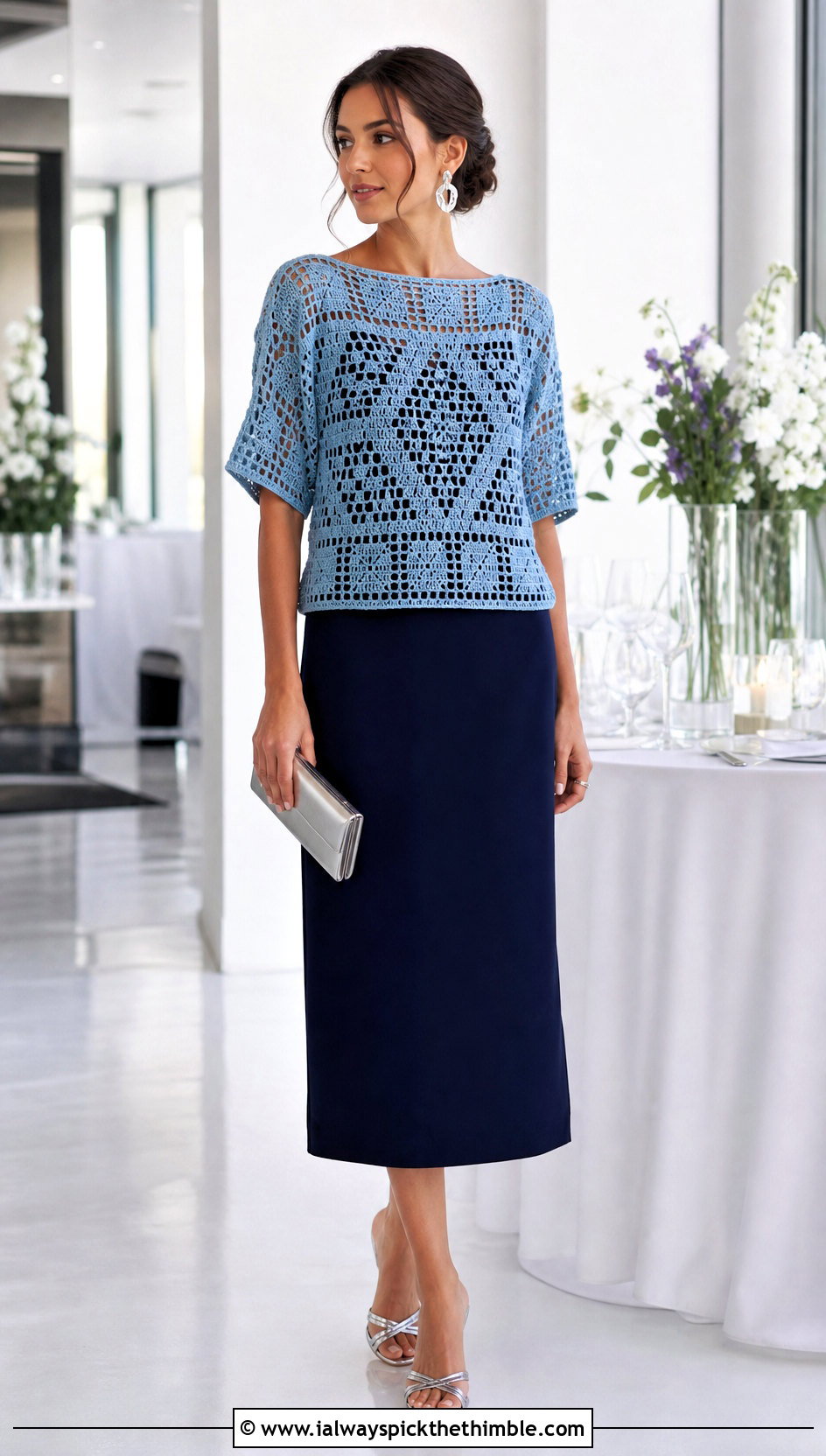 Filet Crochet Top Over A Column Dress - 20 Easy Crochet Projects Top outfit ideas