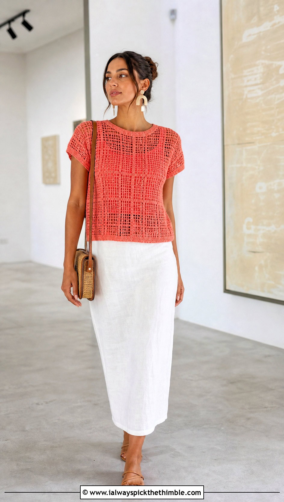 Filet Crochet Top With Column Skirt - 25 crochet summer tops outfit ideas