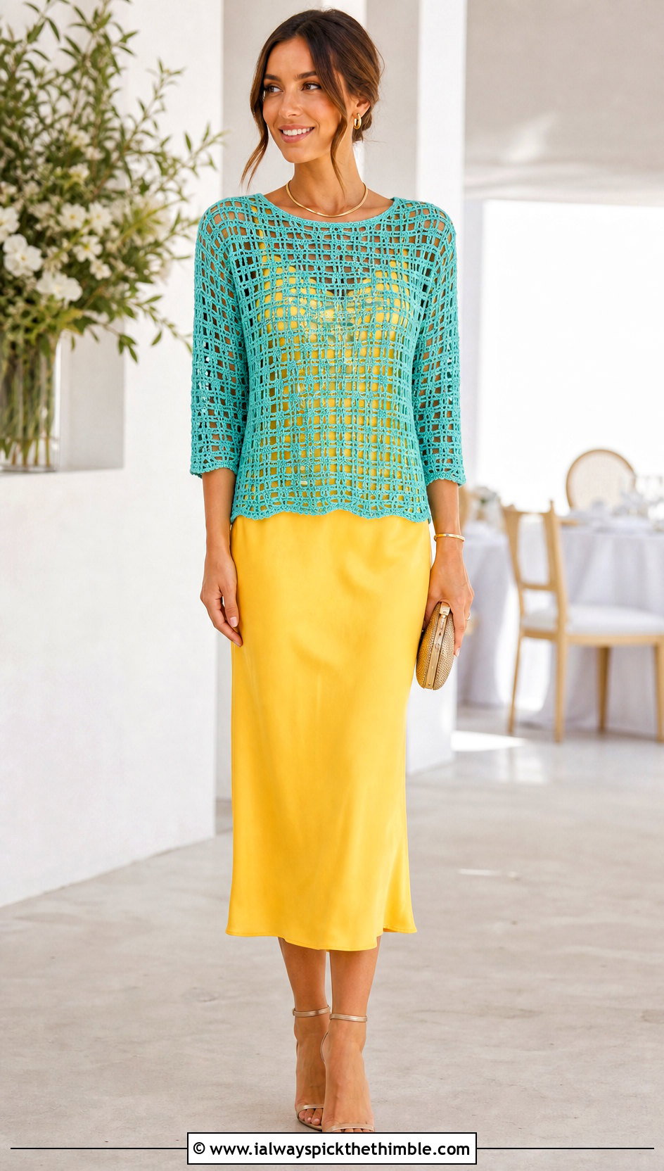 Filet Crochet Top With Slip Dress - 25 Outfit With Crochet Top outfit ideas