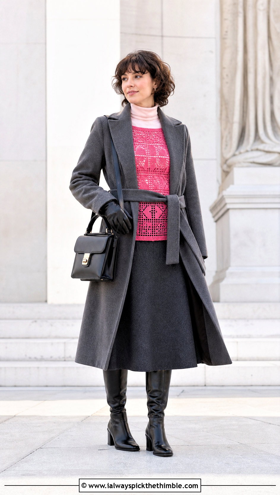 Filet Crochet Top With Wool Midi Skirt - 25 winter crochet top outfit ideas