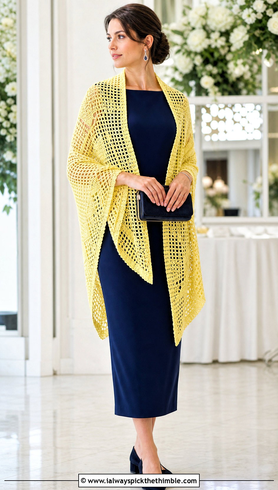Filet Crochet Wrap With Column Dress - 20 simple crochet shawls and wraps outfit ideas