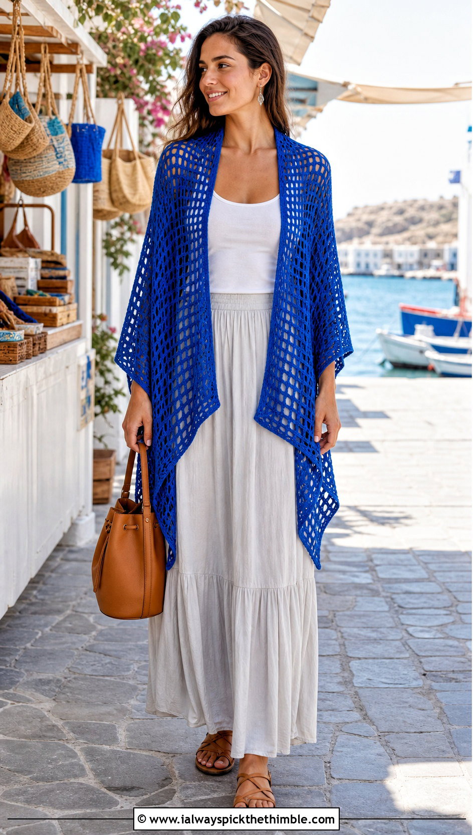 Filet Crochet Wrap With Tank Top And Maxi Skirt - 25 Crocheted Shawls And Wraps outfit ideas