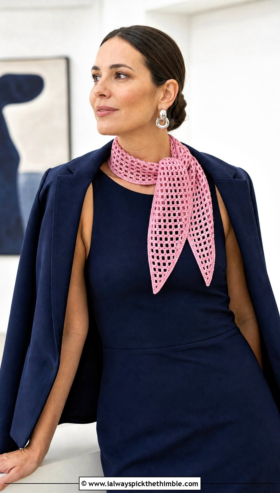 Filet Diamond Scarf With Column Dress - 15 diamond crochet scarf outfit ideas