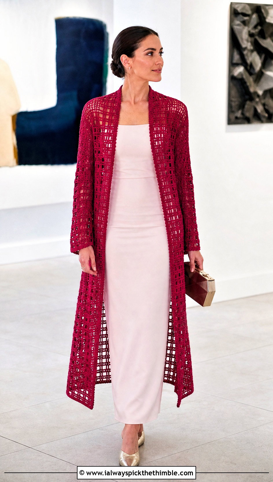 Filet Duster Shawl Crochet Cardigan With Column Dress - 20 Shawl Crochet Cardigan outfit ideas