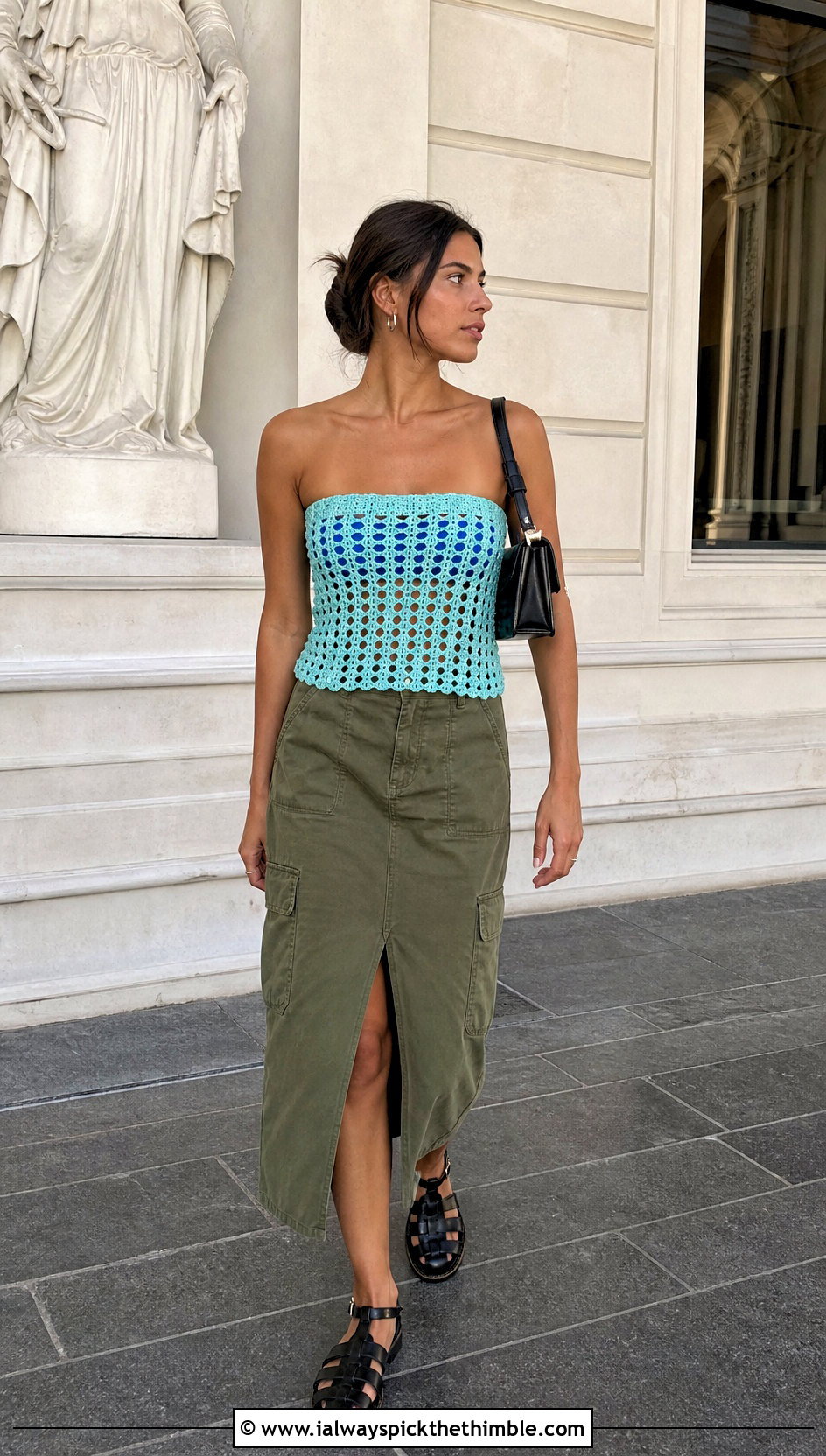 Filet Hollister Crochet Tube Top With Utility Midi Skirt - 20 Hollister Crochet Tube Top outfit ideas