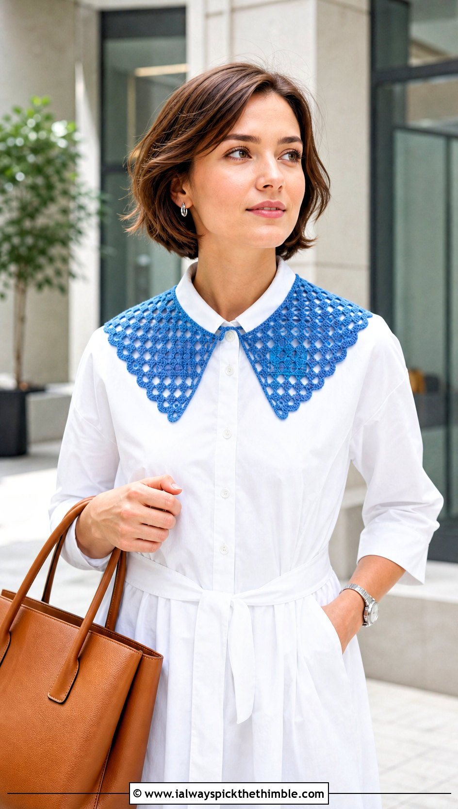 Filet Lace Crochet Collar With Shirt Dress And Loafers - 25 crochet collar outfit ideas