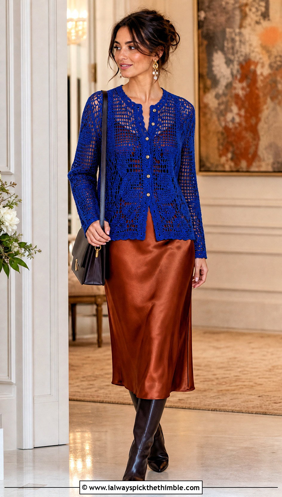 Filet Lace Crochet Fall Cardigan With Slip Dress - 25 crochet fall cardigan outfit ideas