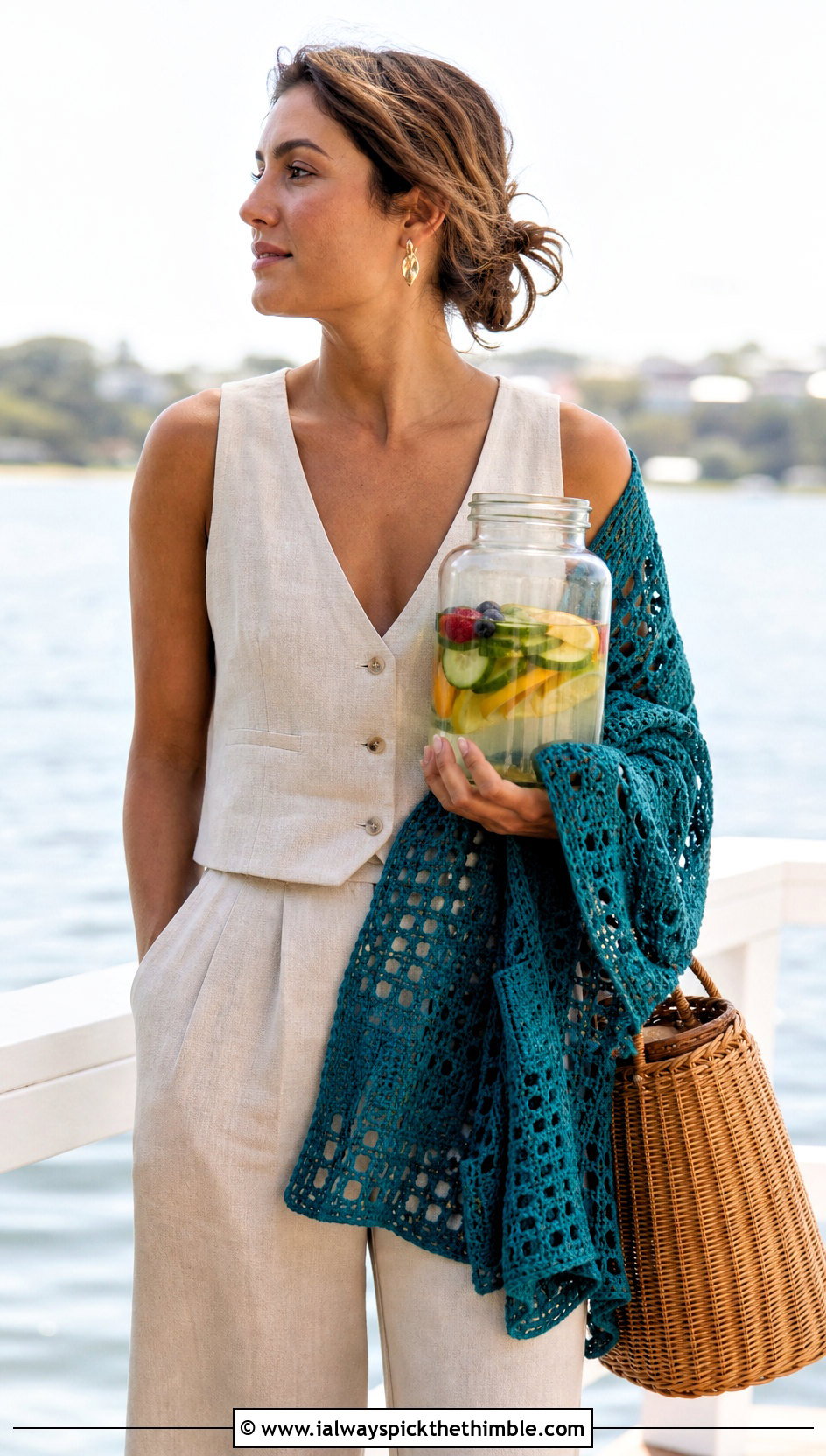 Filet Lace Crochet Mason Jar Sweater With Linen Set - 20 Crochet Mason Jar Sweater outfit ideas