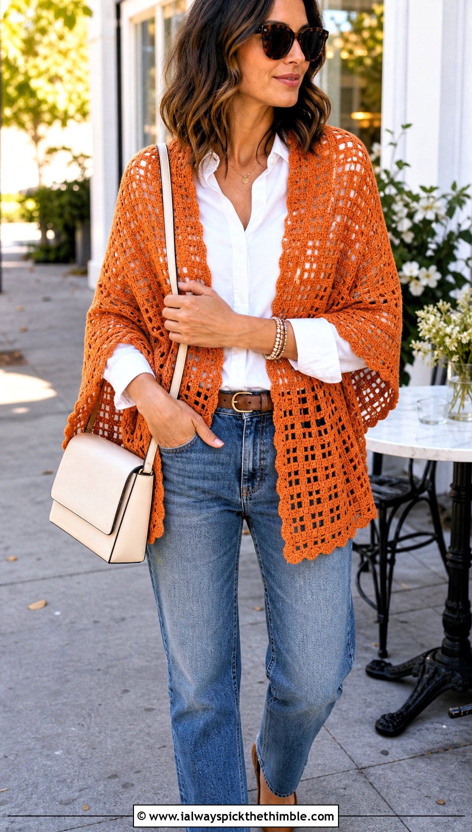 Filet Lace Crochet Shawl With White Shirt And Jeans - 20 Elegant Crochet Shawl outfit ideas