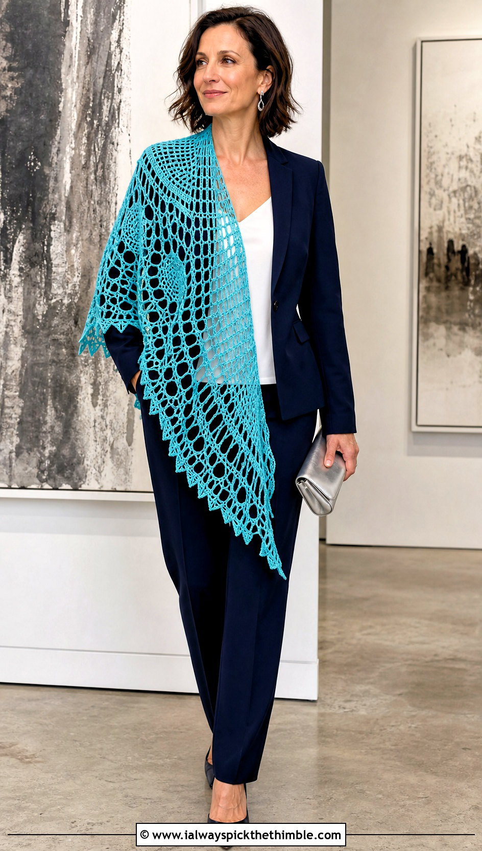Filet Lace Crochet Spiderweb Shawl With Blazer - 20 Crochet Spiderweb Shawl outfit ideas