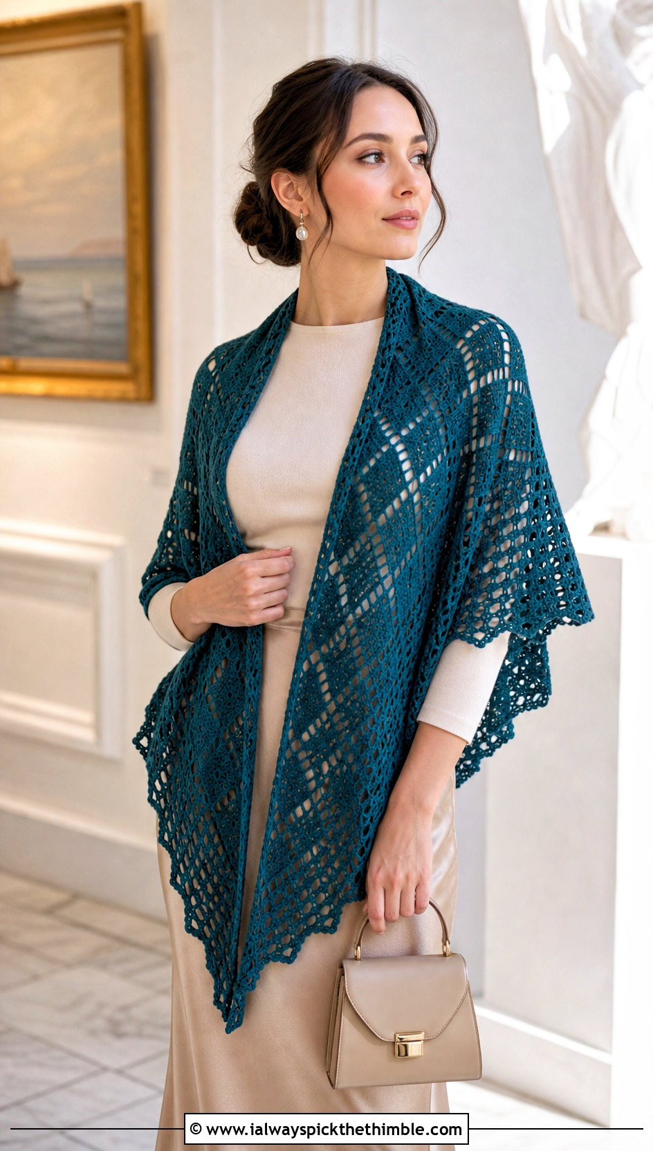 Filet Lace V Shaped Crochet Shawl With Satin Skirt - 15 V Shaped Crochet Shawl outfit ideas