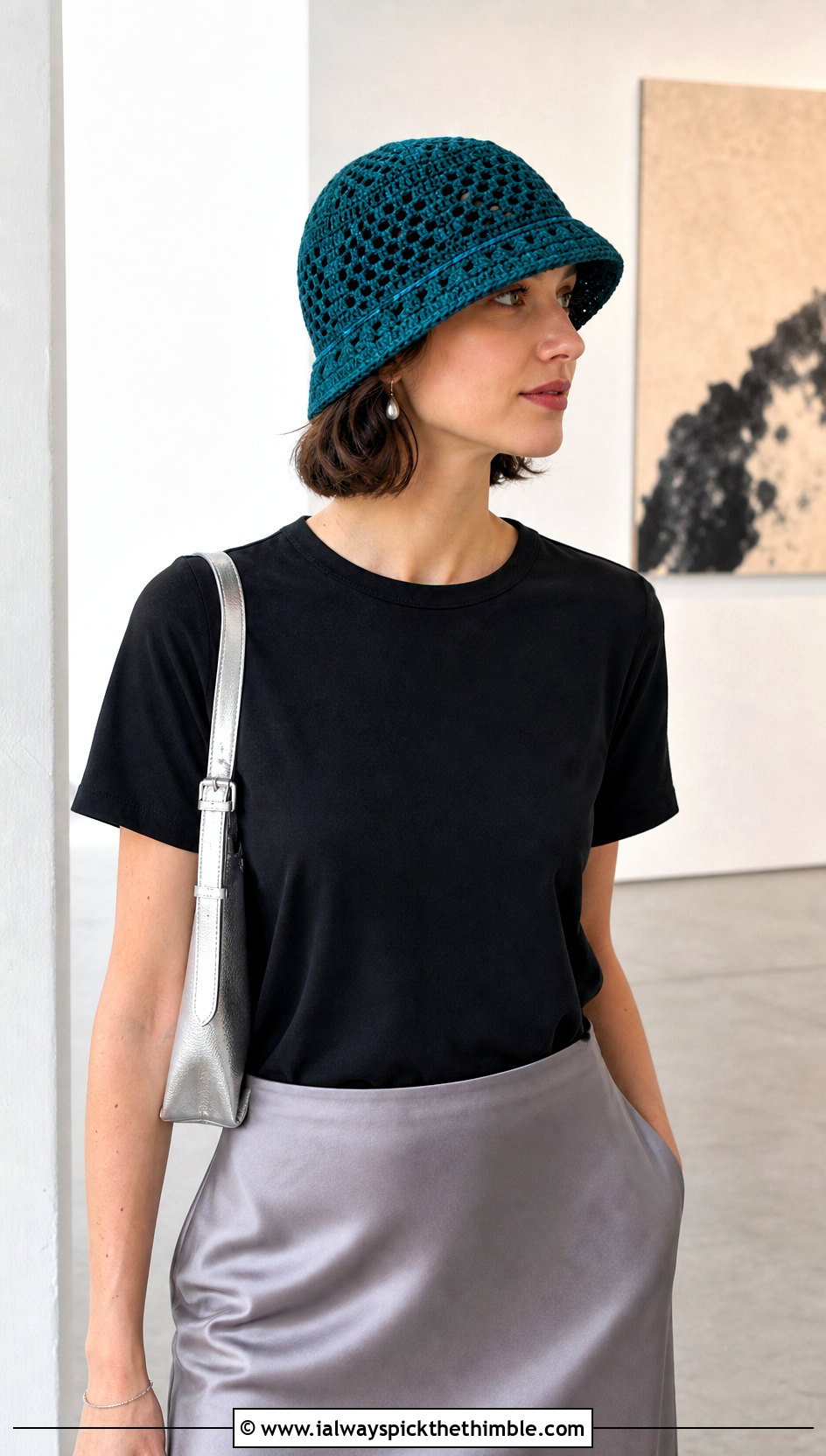 Filet Mesh Crochet Bucket Hat With Satin Skirt - 20 crochet mesh bucket hat outfit ideas
