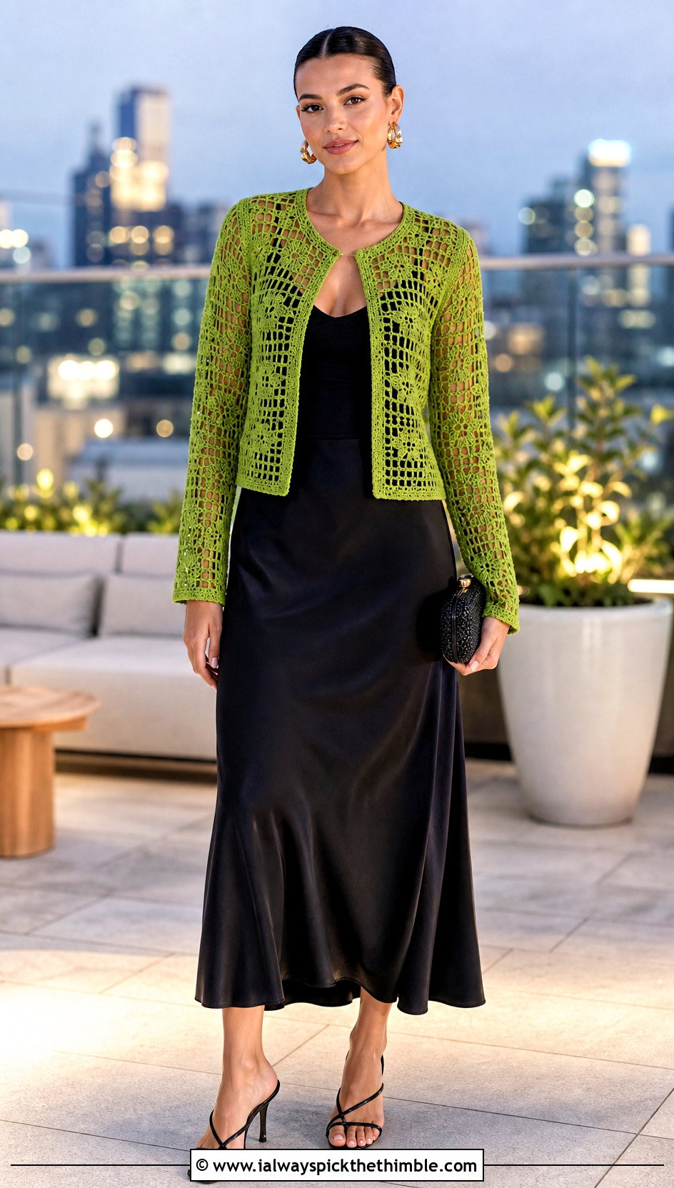Filet Mesh Crochet Jacket With Slip Skirt - 25 crochet jacket outfit ideas