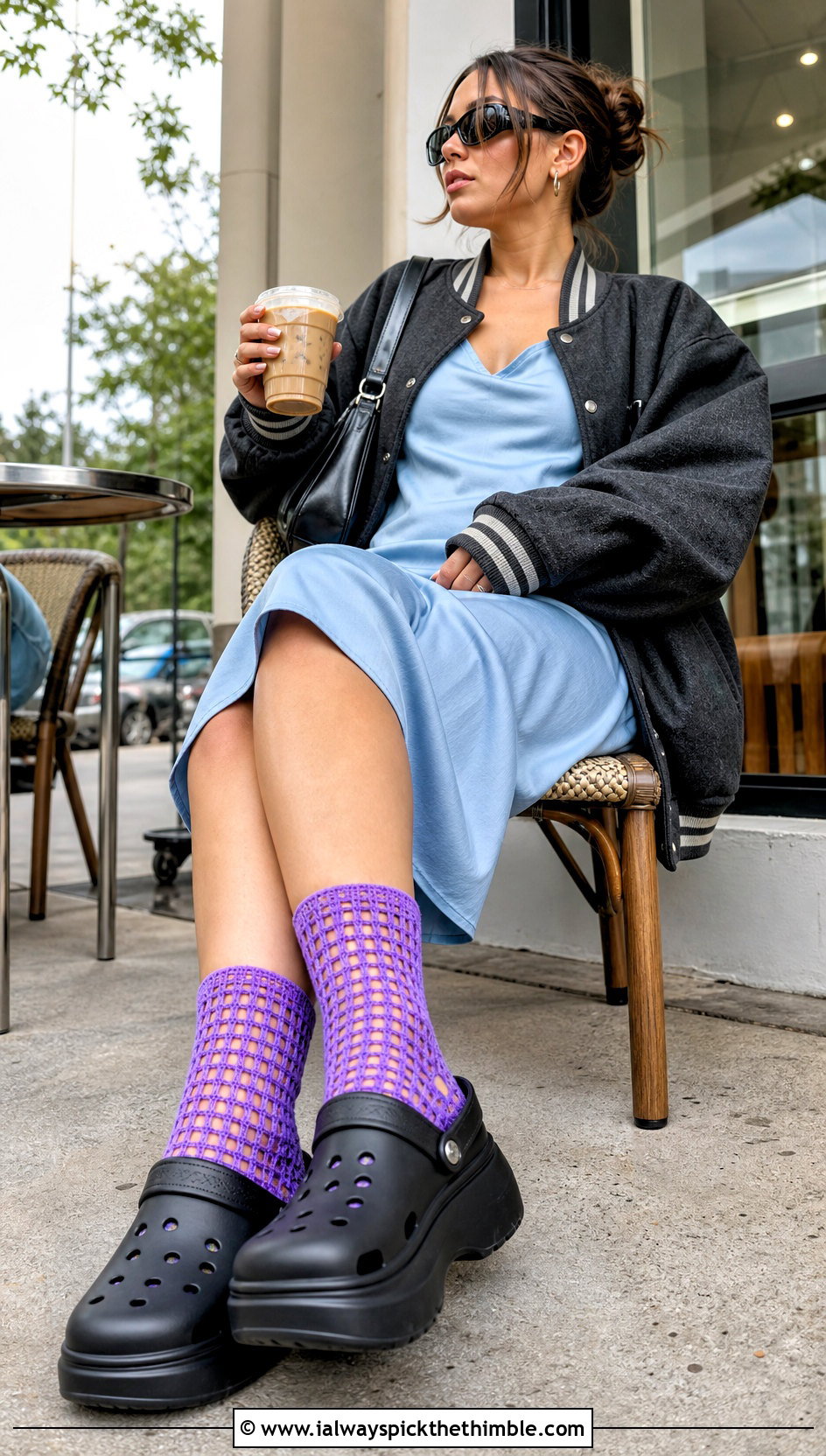 Filet Mesh Crochet Socks With Slip Dress - 20 croc crochet socks outfit ideas
