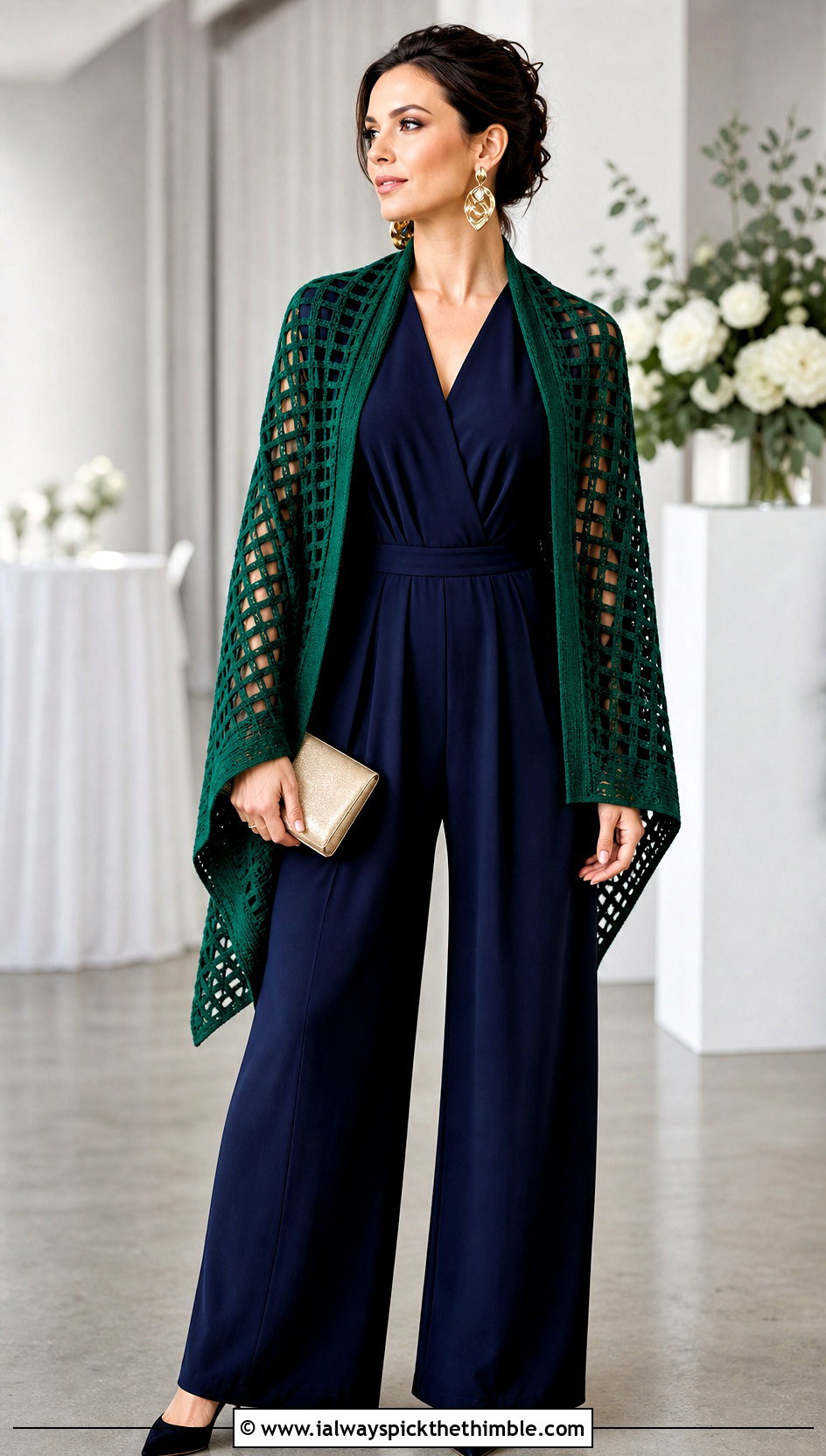 Filet Prayer Shawl With Wide Leg Jumpsuit - 15 Crochet Prayer Shawl Amazing Grace outfit ideas