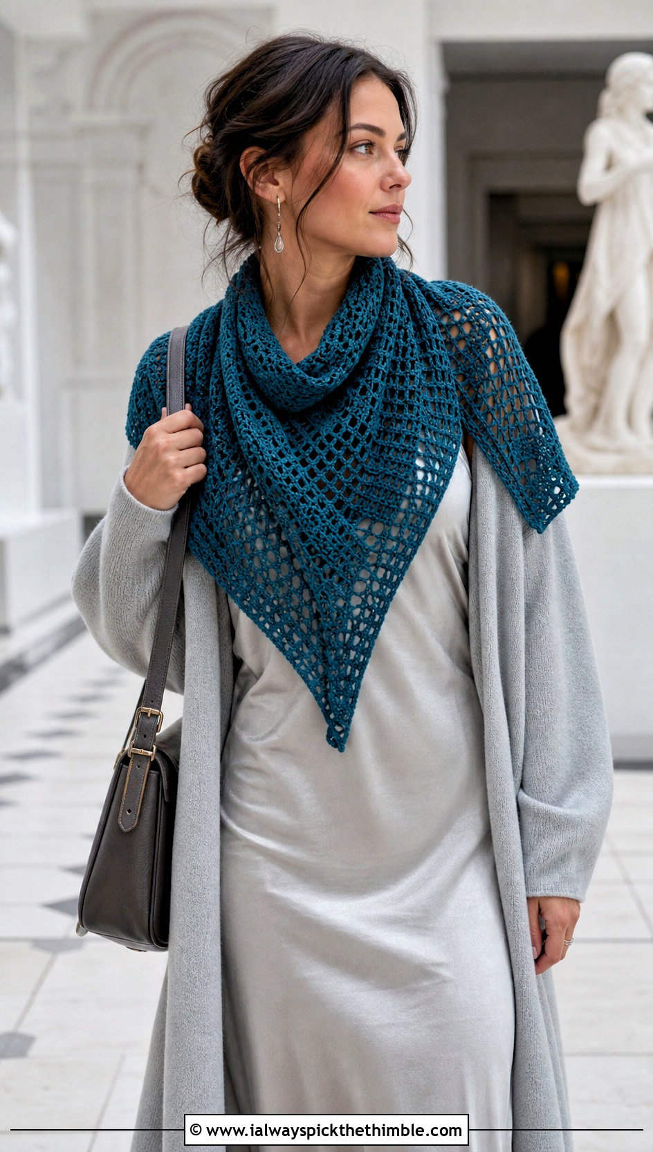 Filet Triangle Crochet Scarf With Slip Dress - 15 Boho Triangle Crochet Scarf outfit ideas