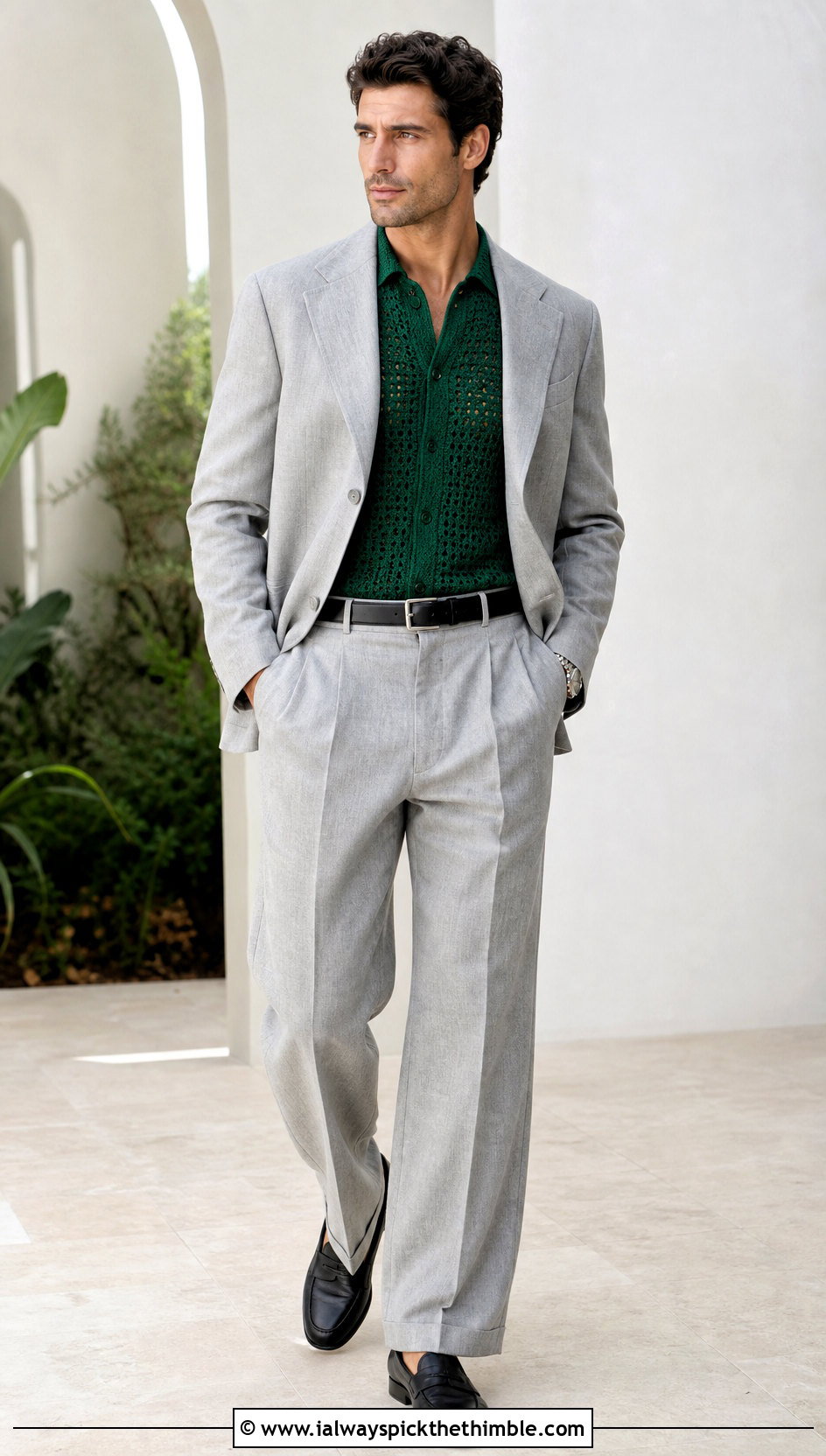 Fine Gauge Crochet Shirt With A Relaxed Suit - 20 men crochet top outfit ideas