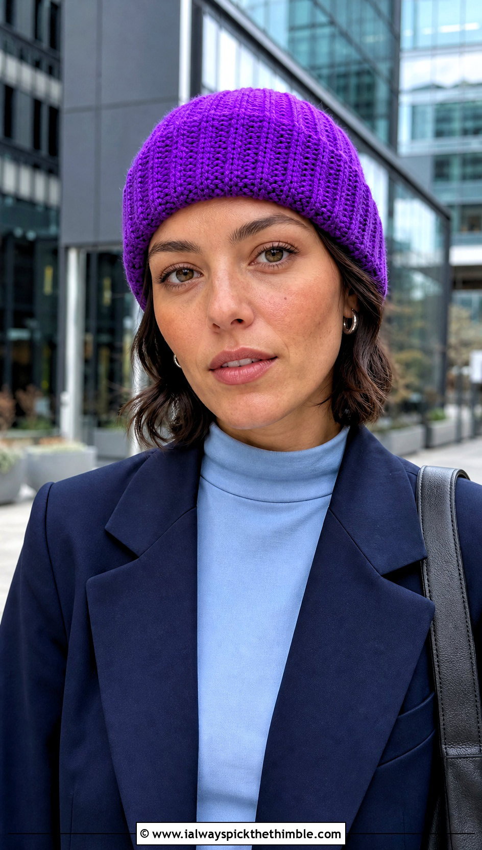 Fine Rib Fitted Crochet Beanie With Blazer - 20 easy crochet ribbed beanie outfit ideas