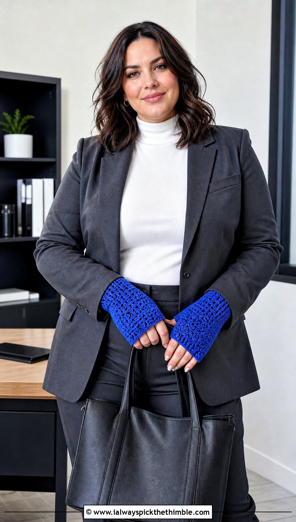 Fingerless Crochet Mittens With Blazer And Trousers - 25 crochet mittens outfit ideas
