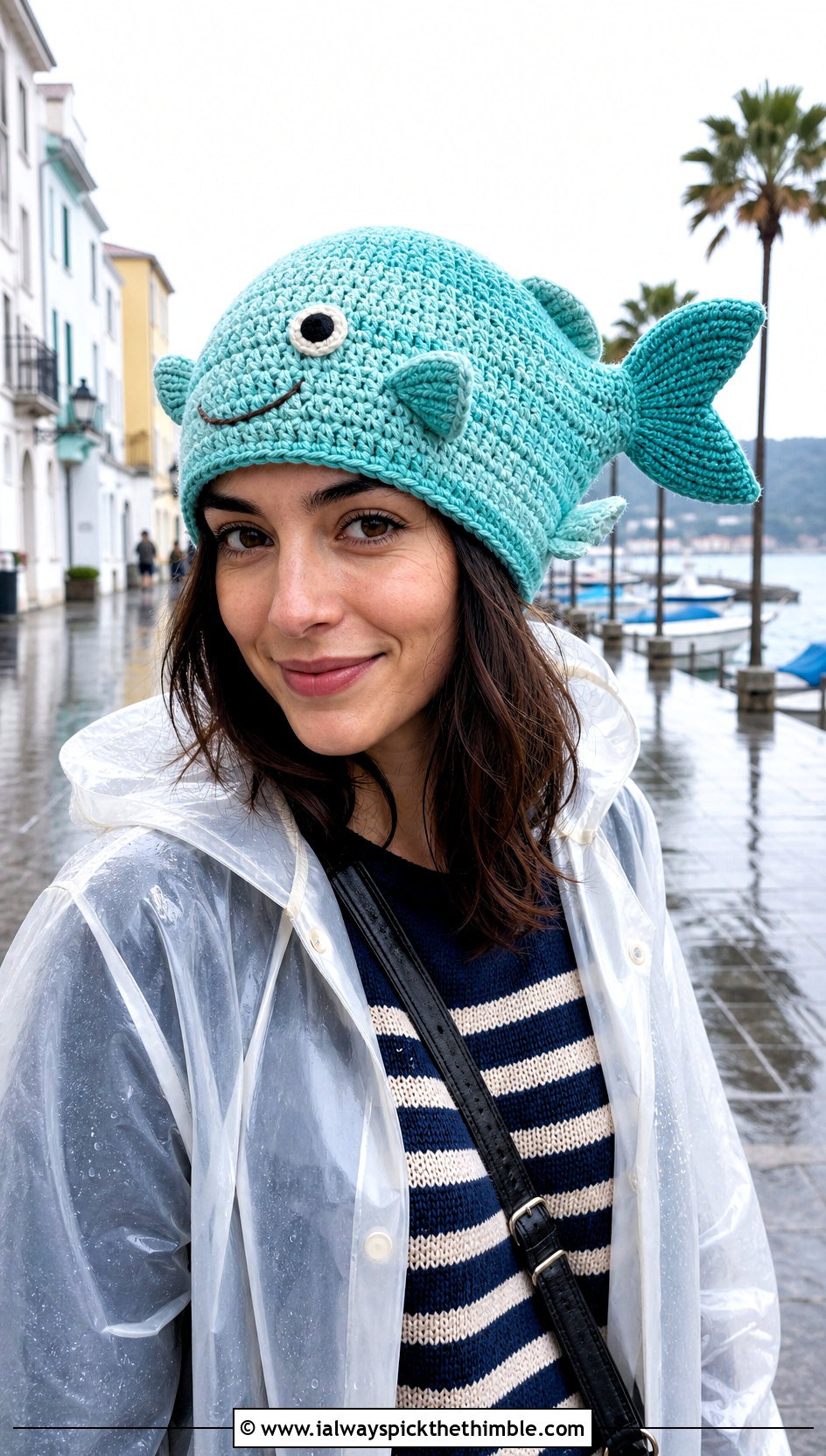 Fish Shaped Crochet Hat With Raincoat Outfit - 20 Weird Crochet Hat outfit ideas