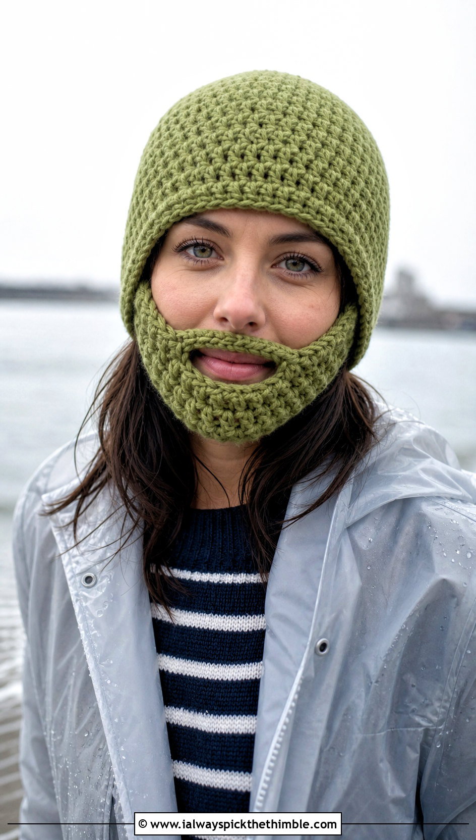 Fisherman Beard Crochet Beanie With Raincoat - 25 crochet beard hat outfit ideas