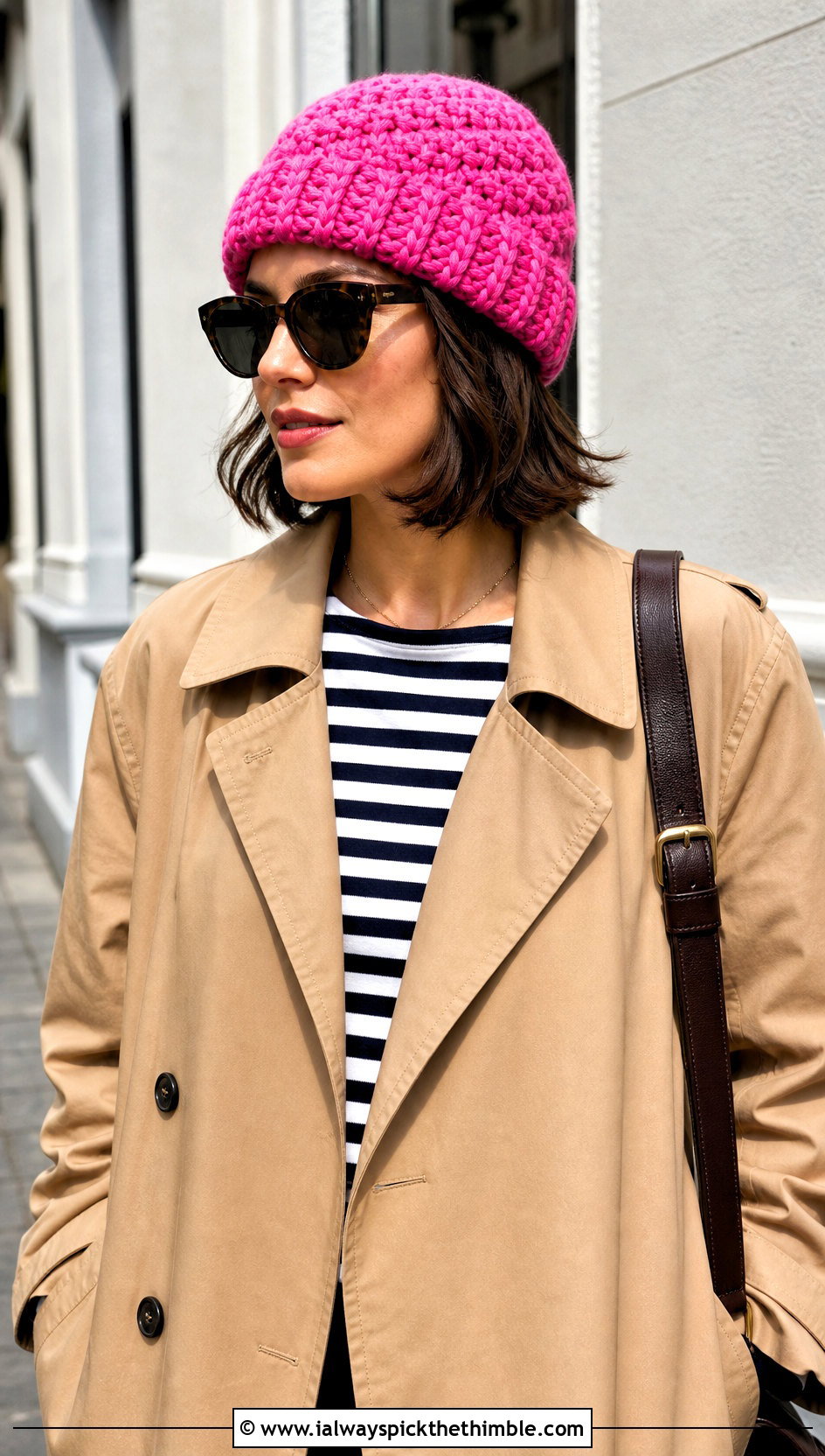 Fisherman Burst Crochet Beanie With Trench Coat - 15 burst crochet beanie outfit ideas