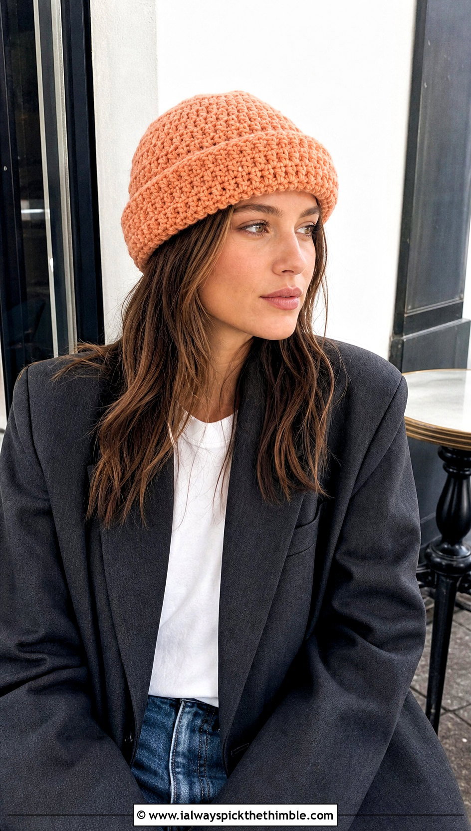 Fisherman Crochet Beanie With Blazer And Jeans - 20 crochet fall beanie outfit ideas
