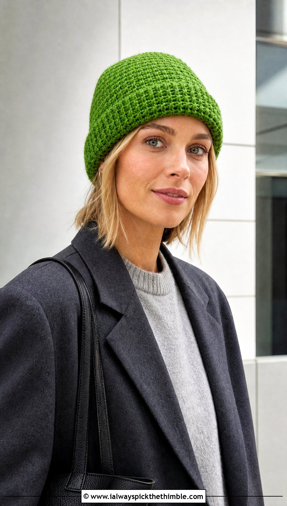 Fisherman Crochet Beanie With Blazer And Trousers - 20 Warm Crochet Hat outfit ideas