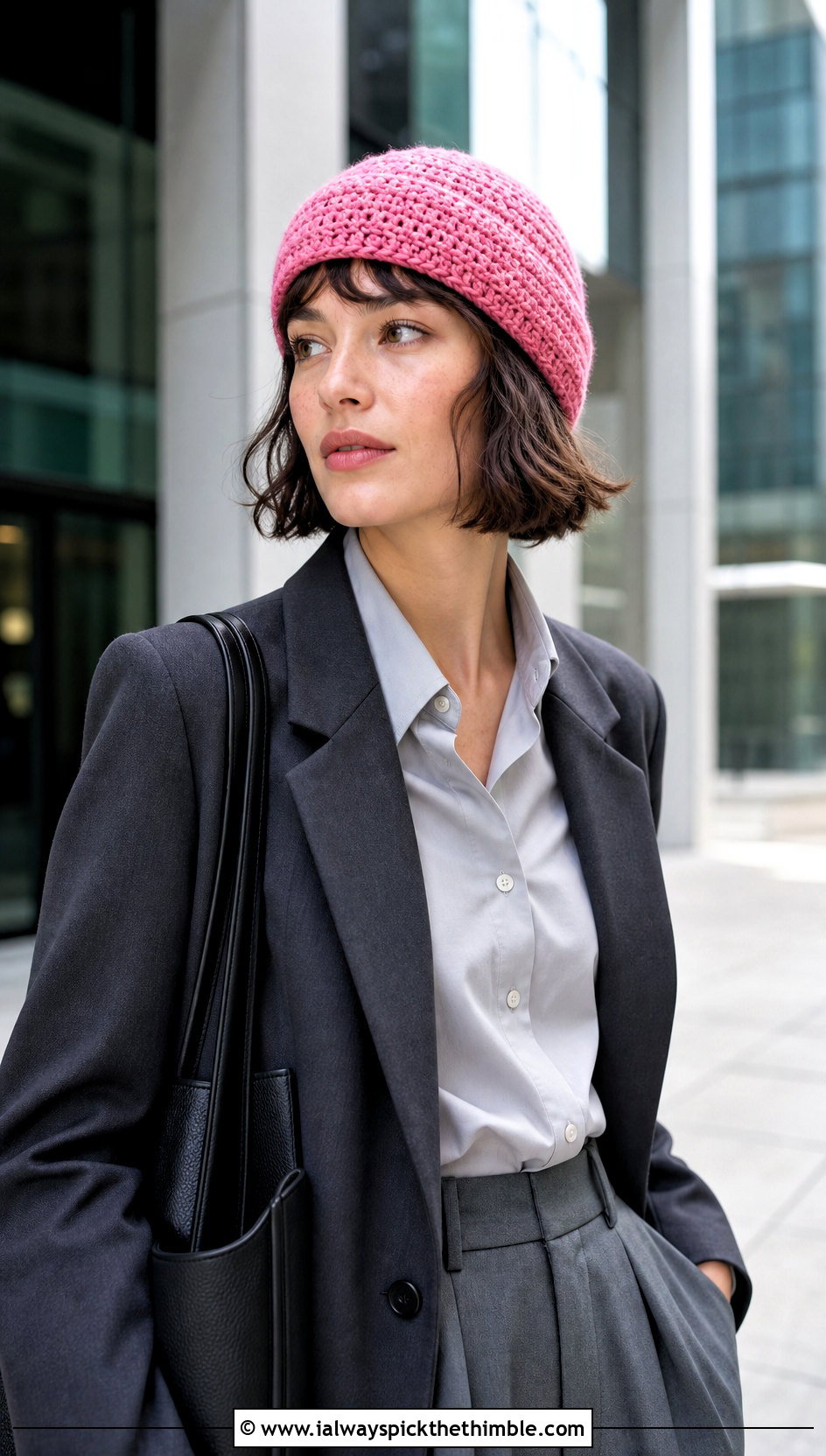 Fisherman Crochet Beanie With Blazer And Trousers - 25 basic crochet beanie outfit ideas