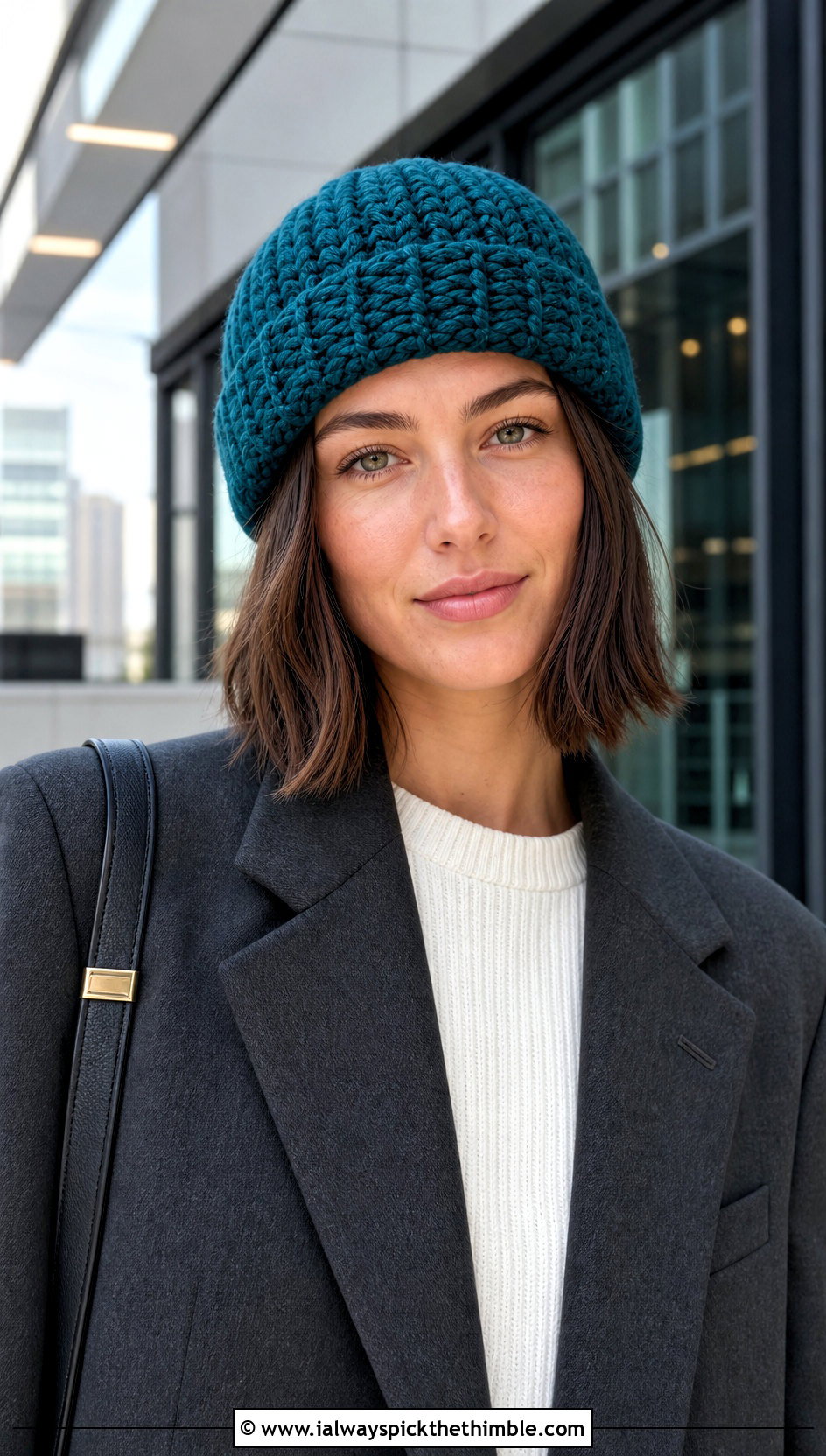 Fisherman Crochet Beanie With Blazer And Trousers - 25 cute crochet beanies outfit ideas