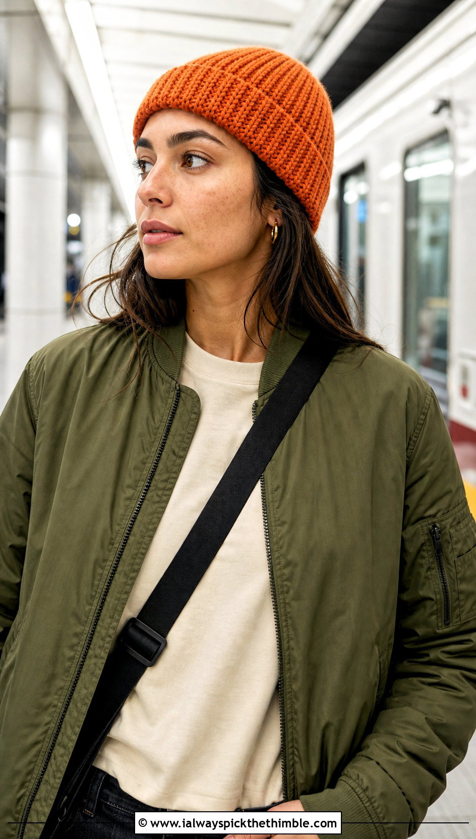 Fisherman Crochet Beanie With Bomber Jacket - 20 hats to crochet outfit ideas