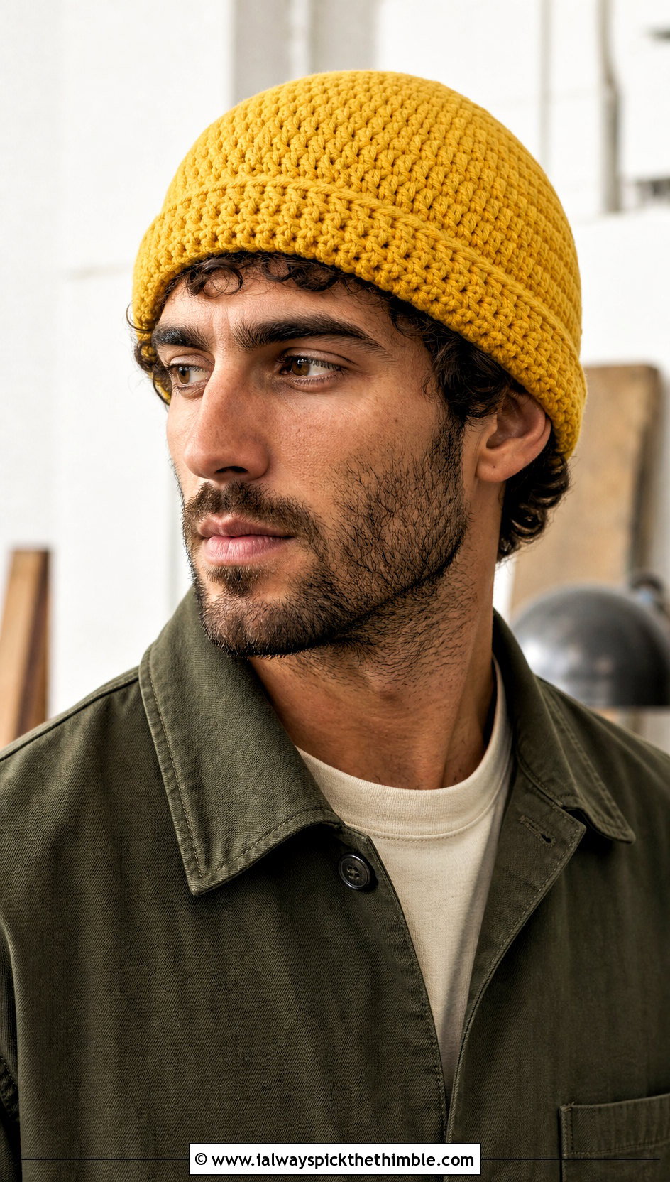 Fisherman Crochet Beanie With Chore Jacket - 20 easy crochet beanie for men outfit ideas