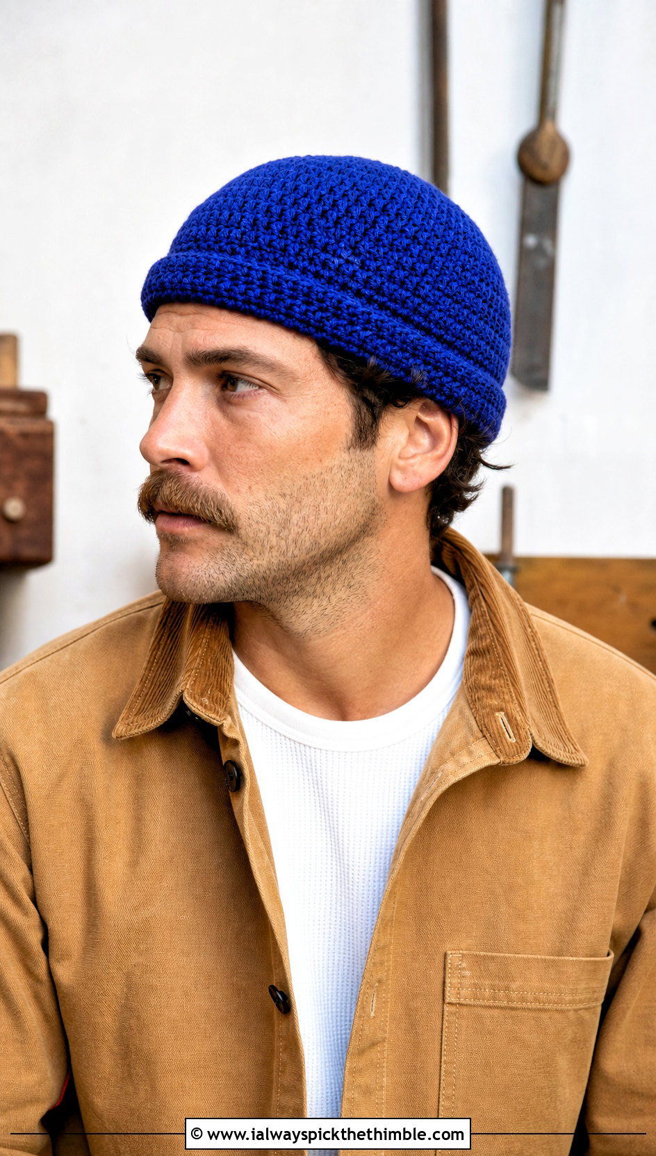 Fisherman Crochet Beanie With Chore Jacket - 20 mens winter crochet hats outfit ideas