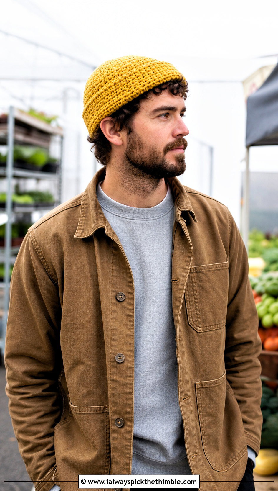 Fisherman Crochet Beanie With Chore Jacket - 25 crochet hat men outfit ideas