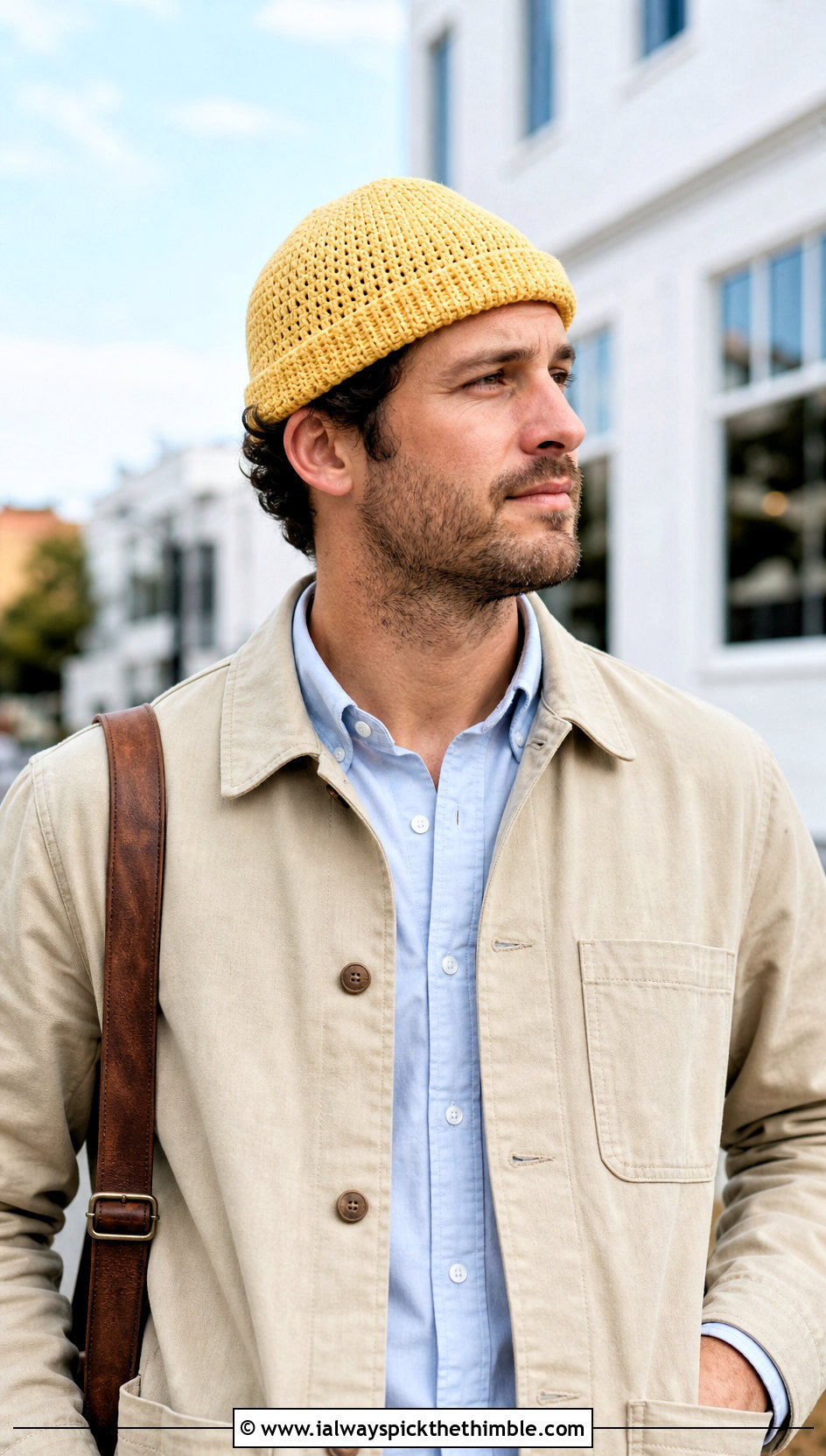 Fisherman Crochet Beanie With Chore Jacket And Chinos - 20 men crochet hat outfit ideas