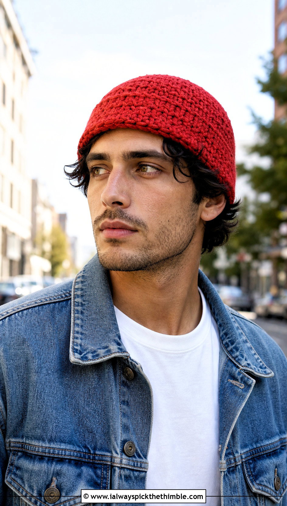 Fisherman Crochet Beanie With Denim Jacket - 25 men's crochet beanie outfit ideas