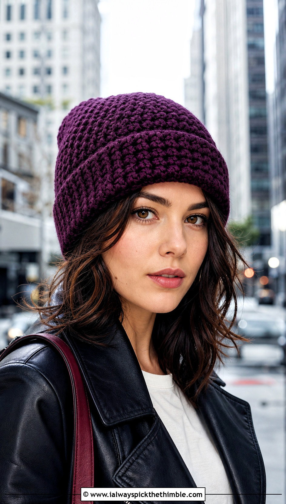 Fisherman Crochet Beanie With Leather Jacket And Maxi Skirt - 20 Easy Crochet Hats For Beginners outfit ideas
