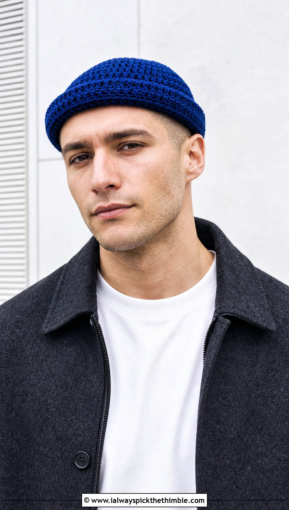 Fisherman Crochet Beanie With Minimalist Outfit - 20 crochet hat ideas for men