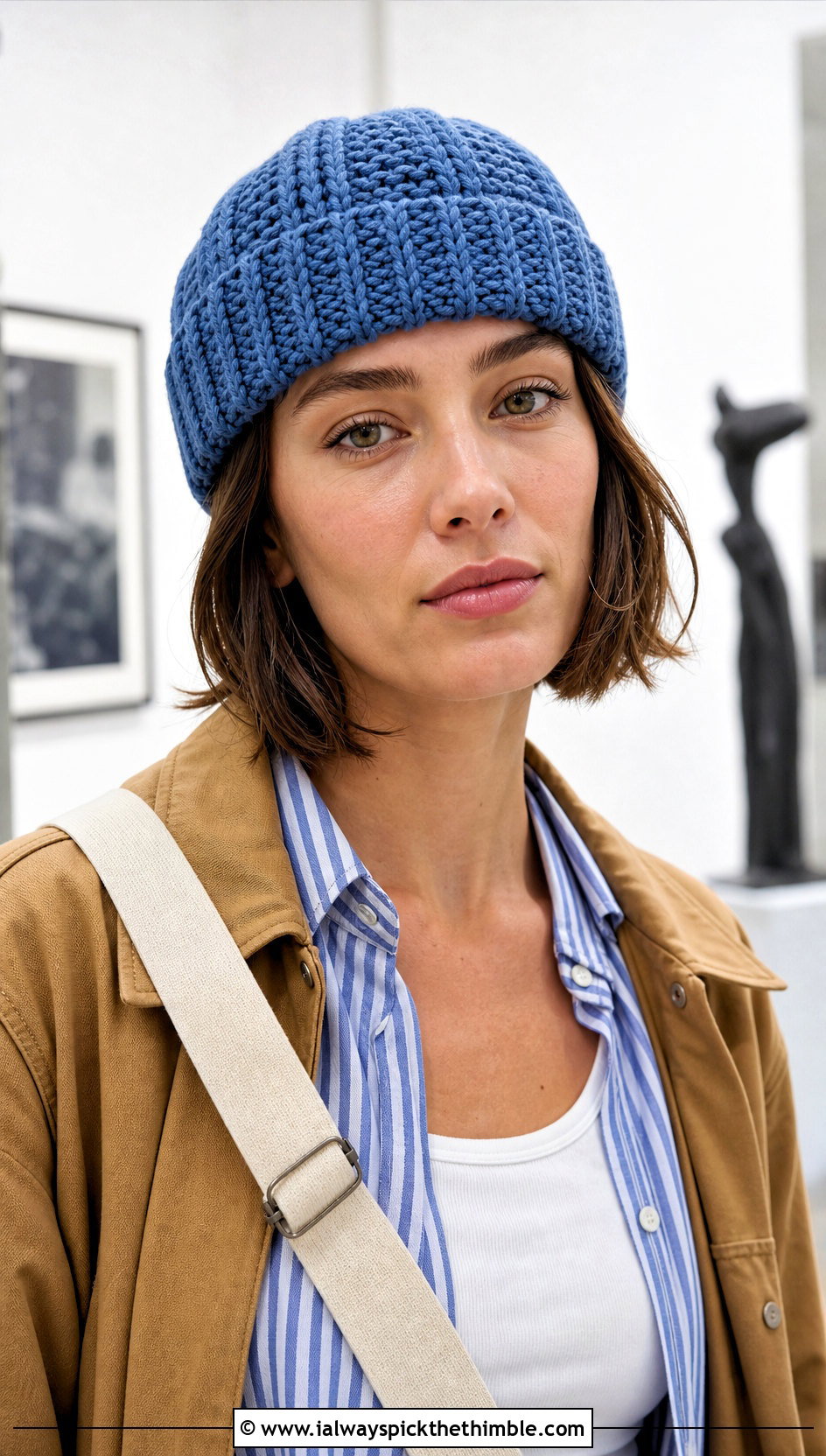 Fisherman Crochet Beanie With Oversized Shirt And Chinos - 20 crochet women's hat outfit ideas